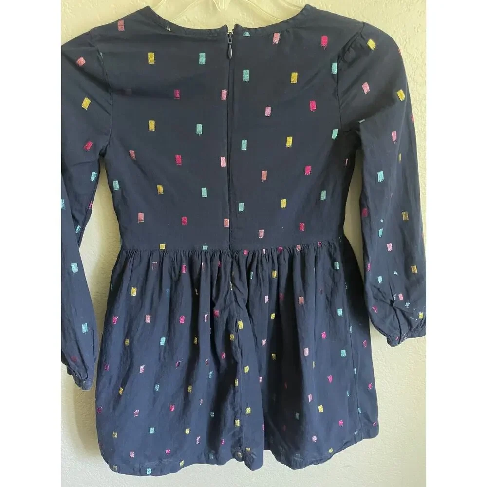 GAP KIDS‎ Cotton Fit 'n Flare Dress Navy Blue Metallic Confetti Polka Dot Medium